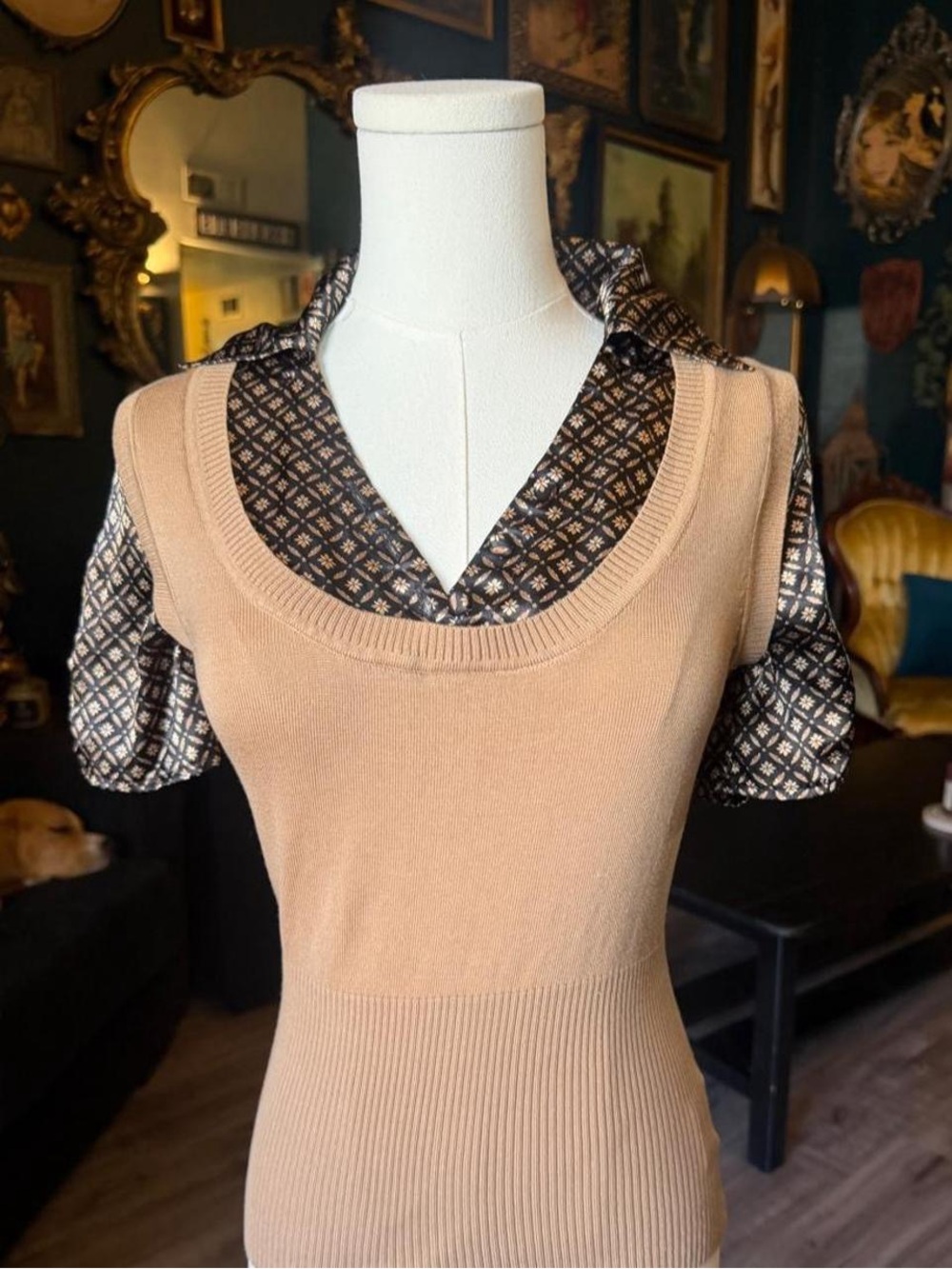 90s Y2K Heart Soul Faux Layered Sweater Top | Collared Knit | Size S